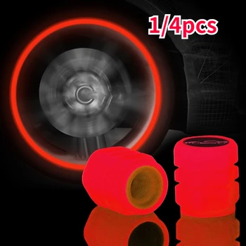 1/4pcs รูปแบบสากลงรถเข็นื่อหัวใจที่ยังมีชีวิตยังหายหมวก Luminous Tyre Valves นฝาด้านบน/ด้านล่างกับรถแยกออกโลโก้สีแดงหลอดฟลูออเรสเซนต์ Autos Accesorios