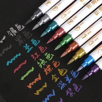 10 สีเหล็ปากกามาร์คเกอร์ Calligraphy แปรงปากกา Scrapbooking งานฝีมือโดยบัตรทำงานศิลปะปากกาเขียนเครื่องเขียนออฟฟิศอุปกรณ์