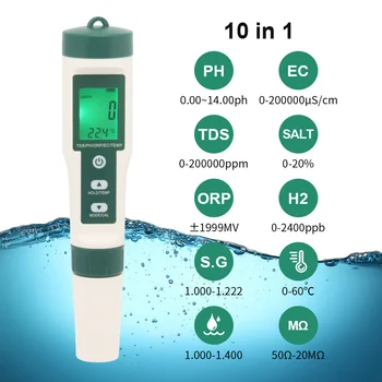 10 ใน 1 PH/TDS/ecmany ways/เกลือ/อุณหภูมิ/เอส G/ORP/ถนนเอช 2/Fertile/Resistivity คุณภาพน้ำจอ Tester สำหรับสระว่ายน้ำดื่มน้ำ Aquariums