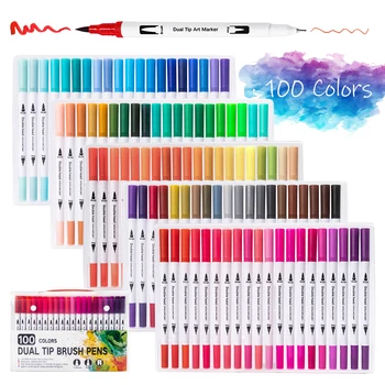 100 Colores ปากกามาร์คเกอร์รุนดีสำหรับวาดรูปดี Liner วาดภาพวาดสีศิลปะรุนดีสำหรับเขียนแปรงปากกา
