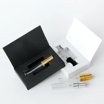 100 ชิ้นส่วน/มา 5ML Customizable กระดาษกล่องและแก้วน้ำหอมขวดกับ Atomizer ว่างเปล่า Parfum Packaging โลโก้ที่กำหนดสำหรับของขวัญ