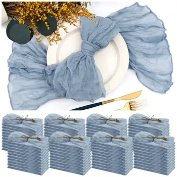 100PCS Wholesale Cheesecloth บนผ้ากันเปื้อนก๊อซให้หน่อโต๊ะ Placemats งานปาร์ตี้คริสมาสต์แต่งงานตกแต่งหน้าต่างงานอาบน้ำลูกมื้อเย็นเรโทรผ้าเช็ดปากอีก