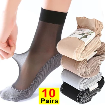 10pairs ฤดูใบไม้ผลิฤดูร้อนผู้หญิงอ่อนโยนถุงเท้าบางถุงเท้าผ้าไหมไม่สอดด้านล่าง Splice แฟชั่นความโปร่งแสงส Breathable ข้อเท้าถุงเท้า