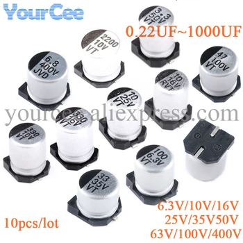 10pcs SMD Electrolytic Capacitor อลูมินั่ม 6.3 วี 10V 16V 25V 35V 50V 63V 100V 400V 1UF 4.7 UF 10UF 47UF 100UF 470UF 680UF 1000UF 10pcs SMD Electrolytic Capacitor อลูมินั่ม 6.3 วี 10V 16V 25V 35V 50V 63V 100V 400V 1UF 4.7 UF 10UF 47UF 100UF 470UF 680UF 1000UF 0