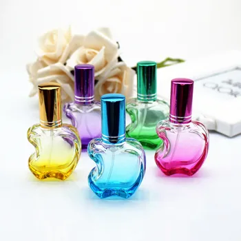 1pc 12ml สีสแอปเปิ้ลรูปร่างว่างเปล่าแก้วน้ำหอมขวดเล็กตัวอย่างแบบเคลื่อนย้ายได้ Parfume Refillable กลิ่น Sprayer ขวด
