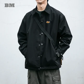 2022 ฤดูใบไม้ผลิฤดูใบไม้ร่องญี่ปุ่น Streetwear สีดำปกติกับ Lapel แจ็คเก็ตคนเสื้อผ้าเกาหลีสองสามเสื้อโค้ท Harajuku ปล่อยทำงานด้านบนชาย