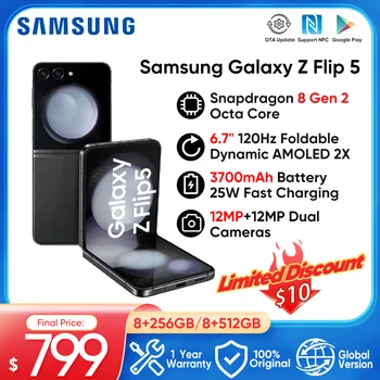 2023 Samsung กาแล็กซี่ Z Flip5 พลิก 55G Foldable ปรับอัตโนมัติ AMOLED 2X แสดง Snapdragon 8 Am 2 Android 13 samsung กับพลิกกลับ 5