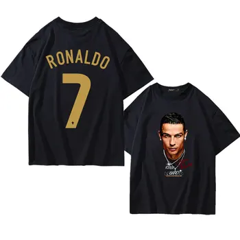 2023 ฤดูร้อนทีมฟุตบอล Ronaldo 7 ทีเสื้อเชิ้ตผู้หญิงคนหลุดปกติเลยไปตีกอลฟสั้นแขนค็อตตอนแฟนคลับเสื้อผ้า Oversize XS จะ 4XL