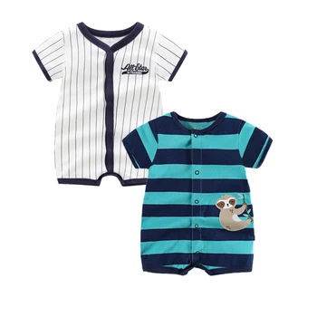 2023 ลูก Rompers 2-เก็บของเด็กคเสื้อผ้าฤดูร้อนคุณภาพสูง Striped Newborn Ropa อ่อเสื้อผ้าเด็กชุดเด็กการ์ตูนปักชุดหมี