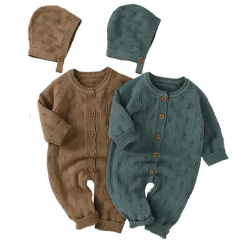 2023 ใหม่ฤดูใบไม้ร่ Newborn Rompers เด็กหญิงเด็กชายเสื้อผ้านานแขน Knitted มตำรวจ+ชุดหมวกแข็งของเด็กหัดเดินกลายเป็นทารกน้อยๆผู้ Knitwear