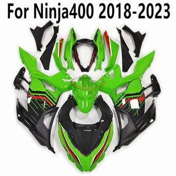 2023 ใหม่สีเขียวดำแนวตารางการพิมพ์มอเตอร์ไซด์สำหรับ Ninja400 ชิ้นส่วน Cowling เหมาะกับนินจาก 40018-19-21-22-23 ฉีดเต็มไปด้ว Fairing คิท