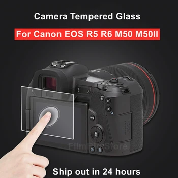 2PCS NAME M50 R7 R8 R50 กล้องปกป้องหนังกระจกดั้งเดิม 9H กล้องสียูวีผ่านเข้าสำหรับ Canon R5 R6 M50 M50II กล้องหน้าจอ LCD