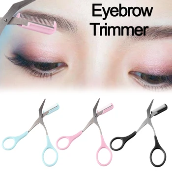3 สี Eyebrow Trimmer กรรไกรกับหวีผมเตรียมการลบเซ็ Shaver ตา Brow Eyelash แต่งหน้าเครื่องมือ