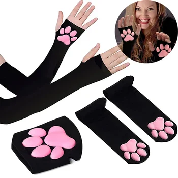 3D ซิลิโคนสีชมพูแมวตัวกรงเล็บ Paw ชุดอ่อน Fingerless ปุยอาทิตย์การคุ้มครองเจ๋งเสื้อน่ารักถุงมือมานานสอดท่อสำหรับผู้หญิงคนใหม่