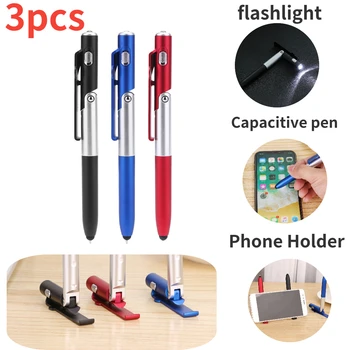 3pcs 4 ใน 1 Multifunctional ส่วนพับเก็บได้ Ballpoint ปากกานำแสงสว่างโทรศัพท์เคลื่อนที่ยืนบันนักเรียนโรงเรียปากกาออฟฟิศเครื่องเขียปากกา