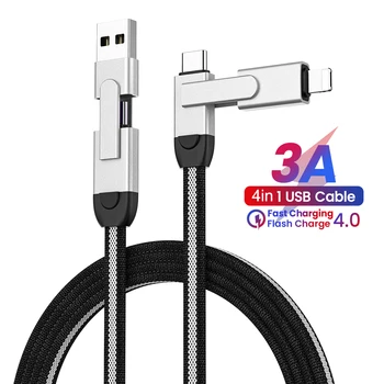 4in1 วดเร็วตั้งข้อหาพอร์ต USB C สายเคเบิลสำหรับ iPhone โทรศัพท์ที่โทรศัพท์ถชาร์จเจอร์ไขสันหลัง Charing พอร์ต USB พิมพ์ C ข้อมูล Cabl สำหรับ Samsung Huawei Xiaomi 1M