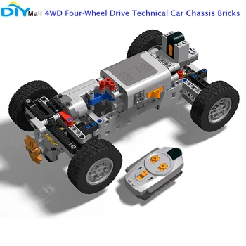 4WD ขับสี่ล้องเทคนิคที่รถ Chassis อิฐ MOC ส่วน IR การควบคุมระยะไกล Reciever M Servo ใช้เครื่องยนต์สมาคมอดเหล้าแบตเตอรี่กล่อง