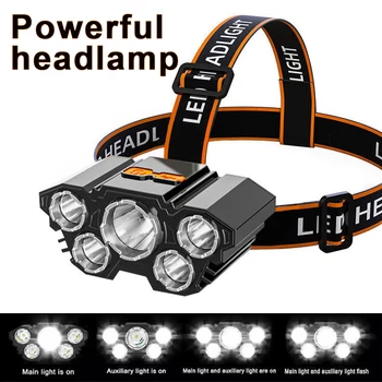 5 นำแข็งแกร่ง Headlight สร้างแบตเตอรี่คบเพลิงพอร์ต USB Name แบบเคลื่อนย้ายได้ทำงานแสงสว่างแข็งแกร่งแสงสว่างสุนัขไม่มีสัญญาณกันขโมยและตั้งแคมป์กัน Headlamp