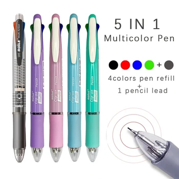 5 ใน 1 หลากสี Ballpoint ปากกาสร้างสรรค์ 4 สีของลูกบอลปากกาเติมและดินสอนำ Multifunction ปากกาออฟฟิศโรงเรียนเขียนสินค้า