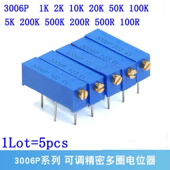 5PCS 3006P จำนวนทศนิยมหลายเปลี่ย Adjustable Potentiometer 1K 2K 5K 10 เคเลย 20K 50K 100K 200K 500K 100R 200R 500R 100200500 ohm