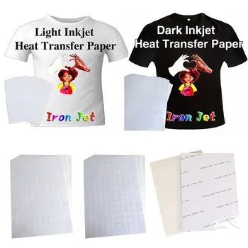 5PCs การพิมพ์อิงค์เจ็ตเอาไว้จับภาพความร้อนการถ่ายโอนกระดาษขนาด A4 วามมืดแสงสว่างค็อตตอนเสื้อผ้าเหล็กร้อนสื่อกระดาษอิงค์เจ็ต Sublimation กระดาษพิมพ์