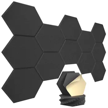6/12Pcs Hexagon อะคูสติฝาด้านบน/ด้านล่างตัวเองชนิดหนึ่งเสียงหลักฐานโฟม 30x26x0.9cm เก็บเสียโฟมพาเนลด้านความหนาแน่นสูงอะคูสติการรักษา