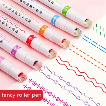6 สีเส้นโค้งตัวทำเครื่อหมายปากกาเน้นด้เส้นร่างด้วยดินสอเทองวาดตกแต่งหน้าต่าง Manga รุนดีสำหรับศิลปะการวาด Doodling