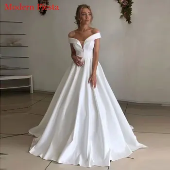 AE0104 ใหม่มาถึง Satin ชุดแต่งงาน платье Vestido เดอ Noiva เสื้อคลุมของเดอเป็นงานเลี้ยงตอนเย็นจริเจ้าสาวต้องเป็น Vestidos เดเฟียสต้าจากที่ไหล่