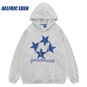 Aelfric Eden Stellaris ปักเสื้อฮู้ด Y2K ดาวดวงจดหมาย Pullover Streetwear ฮิปฮอปรีโทร Splicing Harajuku ปกติกับเสื้อฮู้ด