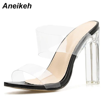 Aneikeh 2024 SummerNew PVC นเย Sandals คริสตัลเปิด Toed เซ็กซี่บางส้นรองเท้าผู้หญิงคริสตัลโปร่งแสงส้นรองเท้า Sandals รองเท้าส้นสูรรองเท้าไป
