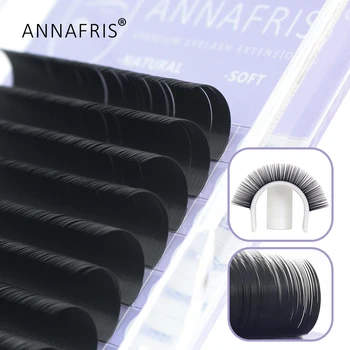 ANNAFRIS คุณภาพสูง 16rows/ถาดกระดาษผิวด้านสีดำส่วน Eyelash ส่วนขยาย C ดี Curl ธรรมชาตินุ่ม Faux มิภาษารัสเซียระดับเสียง Lashes