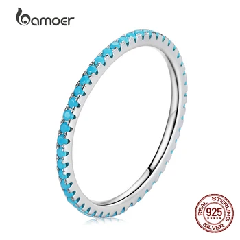 Bamoer 100%925 สเตอร์ลิ่งเงินจัดงานแต่งงานอย่างยอดฮิวงกลม Color เสน่ห์ Stackable นิ้วแหวนสำหรับผู้หญิงสบายดี S925 เครื่องประดับของขวัญ