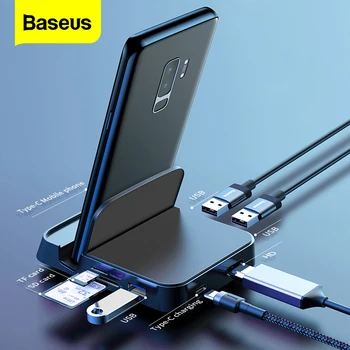 Baseus พอร์ต USB พิมพ์ C ฮับเก็บลงไปที่สถานีสำหรับ Samsung S20 S10 เด็กซ์ย่ำพอร์ต USB-C ต้อง HDMI-ได้พูดถึงประเด็นสำคัญพอร์ต USB 3.0 ฮับ SD TF บัตรอะแดปเตอร์ตำรวจ