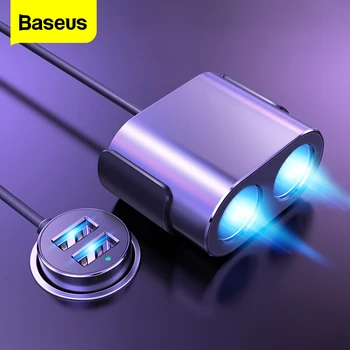 Baseus รถบุหรี่ไฟแช็กซ็อกเก็ตองตัวแบ่ถชาร์จเจอร์ทั้งคู่พอร์ต USB 100W เร็วข้องอัตโนมัติรถซิก้าร์แจ็คองตัวแบ่งพลังอะแดปเตอร์