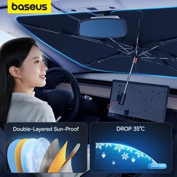 Baseus รถสองกระจกหน้ามซ้อนมันด้ Sunshade ร่องรถอาทิตย์เชดผู้ปกป้อ Foldable ปกปิดหน้าหน้าต่างการคุ้มครองอาทิตย์