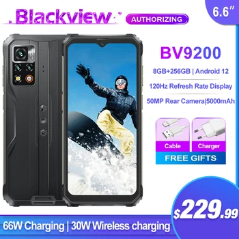Blackview BV9200 Rugged\n smartphone Android 12 โทรศัพท์เคลื่อนที่ 8GB 256GB 66W วดเร็วตั้งข้อหาสนับสนุนเครือข่ายไร้สายข้อ 120Hz มือถือ