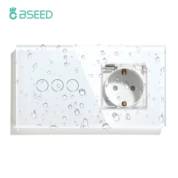BSEED EU มาตรฐาน Waterproof พลังงานจากซ็อกเกตกับ 1/2/3Gang 1 ทางผลึกแก้วนำแสงสว่างเปลี่ยนสำหรับออกไปเที่ยวในห้องน้ำห้องครัว