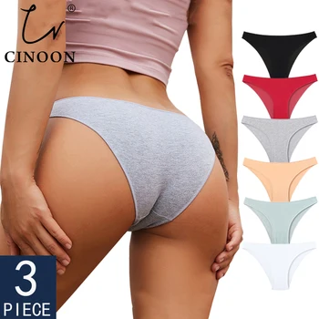 CINOON 3PCS/ตั้งค่าของผู้หญิงค็อตตอนกางเกงในกางเกงในสีทึบผู้หญิงอบินต่ำเอวอ่อน Panty ผู้หญิงกางเกงในของผู้หญิงชุดขั้นในเกลือนกลาด