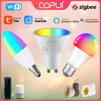CORUI Tuya WiFi ZigBee ฉลาด Dimmable เวทมนตร์เจ้า E14 E14 GU10 RGBCW นำเจ้าสำหรับฉลาดชีวิตแอพอเล็กซากลับบ้านของกูเกิ้ล Yandex อลิซ