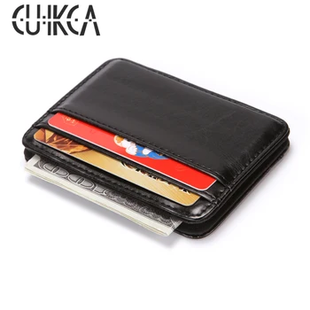 CUIKCA เกาหลีรุ่น Unisex เวทมนตร์กระเป๋าคุมข้อมูลคลิปหนีบเงินน้อยมากระเป๋า Carteira ผู้หญิงคนเรโทรเครื่องหนังกระเป๋าคุมข้อมูลบัตรเครดิตการ์ดคดี