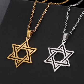 Dawapara เคร่งศาสนา Judaica ดวงดาวของเดวิดสร้อยคอจี้ห้อยคอสำหรับผู้ชายผู้หญิง Hexagram เครื่องราง Stainless เหล็กยิวเครื่องเพชร