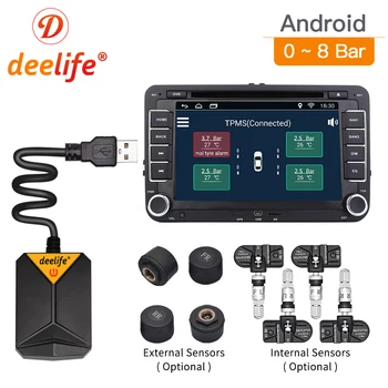 Deelife TPMS Android นื่ความดันตรวจสอบของระบบป้อง Tyre องภายในภายนอกตัวตรวจจับสำหรับรถวิทยุเครื่องเล่นพอร์ต USB TMPS