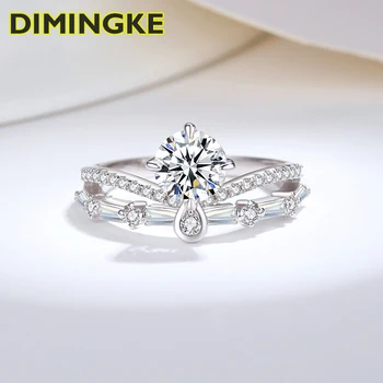 DIMINGKE925 เงิน Temperament มงกุฎแหวนหญิงของขวัญ 1 Carat D Moissanite เกรใบรับรองจัดงานแต่งงานอย่างยอดเครื่องประดับงานแต่งงานปาร์ตี้