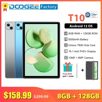DOOGEE T10 แผ่นจารึก 8GB แพ 128GB ROM 10.1 นิ้ว IPS FHD+ปี 1920*1200 แสดงตั้งแต่แท็บเล็ท 13MP กล้อง 8300mAh 4G LTE Android 12 ย่ำ