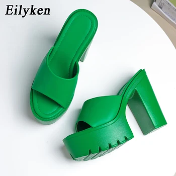 Eilyken สีเขียว Roma รูปแบบแพลตฟอร์มส้นสูงรรองเท้าไปผู้หญิงง่ายๆเสียงดังนิ้วเท้าแฟชั่นผู้หญิรองเท้า Sandals ใหญ่ขนาด 42