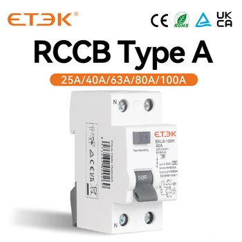 ETEK RCD RCCB พิมพ์ Electromechanic ค้านปัจจุบันวงจร Breaker แน่นอ 2P 2Pole 10KA 25A 40A 63A 80A 100A 230V 30ma EKL6-100H