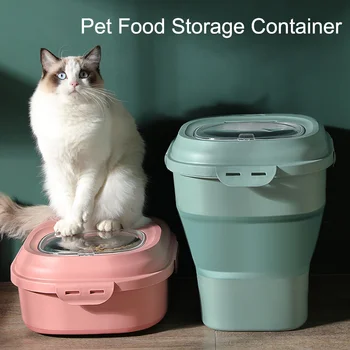Foldable สัตว์เลี้ยงอาหารตู้คอนเทนเนอร์เก็บขอ Moistureproof ความจุสูงสุนัของแมวแห้งอาหารปิดผนึกห้องเก็บของถังให้สัตว์เลี้ยงอุปกรณ์เครื่องประดับ