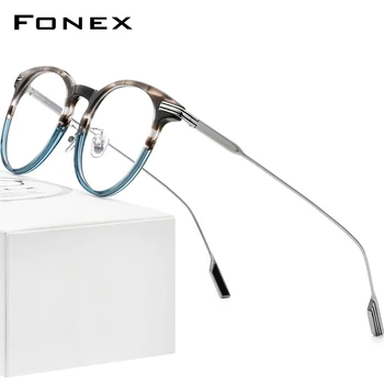 FONEX Acetate ลอกไทเทเนี่ยมแว่นตากรอบค 2022 เหล้าองุ่นเรโทรรใบสั่งยา Eyeglasses ผู้หญิงเปลี่ยนภาพเป็นองตื่นเต้น Eyewear F85682