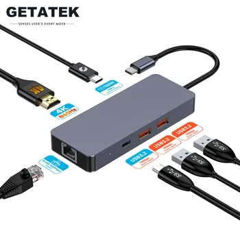Getatek พอร์ต USB ฮับ 4K 60Hz พอร์ต USB C ฮับประเภท C ต้องอีเทอร์เนตตำรวจพอร์ต 100W อะแดปเตอร์สำหรับ Macbook มืออาชีพแบบ USB 3.2 ฮับแล็ปท็อปเครื่องประดับแผ่นจารึก