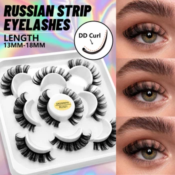GROINNEYA รัสเซียถอดเสื้อผ้า Lashes5 องคู่กัน 3 มิติมิ Eyelashes DD Curl Lashes หน่วยฟ๊อกซ์ตาธรรมชาติปลอม Lashes Eyelashes ส่วนเสริม